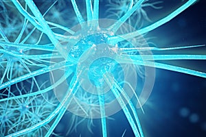 Conceptual illustration of neuron cells with glowing link knots. Synapse and Neuron cells sending electrical chemical