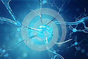 Conceptual illustration of neuron cells with glowing link knots. Synapse and Neuron cells sending electrical chemical