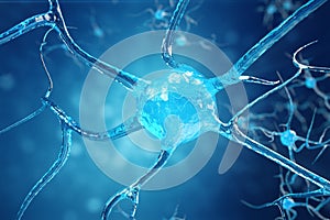 Conceptual illustration of neuron cells with glowing link knots. Synapse and Neuron cells sending electrical chemical