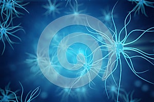 Conceptual illustration of neuron cells with glowing link knots. Synapse and Neuron cells sending electrical chemical