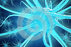 Conceptual illustration of neuron cells with glowing link knots. Synapse and Neuron cells sending electrical chemical