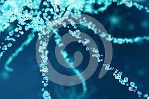 Conceptual illustration of neuron cells with glowing link knots. Synapse and neuron cells sending electrical chemical