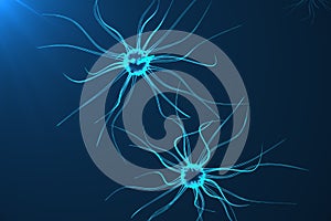 Conceptual illustration of neuron cells with glowing link knots. Synapse and Neuron cells sending electrical chemical