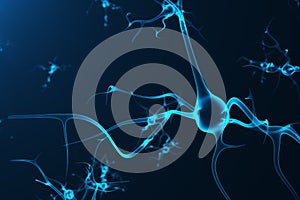 Conceptual illustration of neuron cells with glowing link knots. Synapse and Neuron cells sending electrical chemical