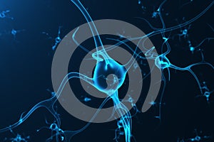 Conceptual illustration of neuron cells with glowing link knots. Synapse and Neuron cells sending electrical chemical