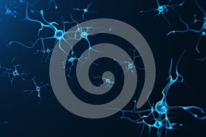 Conceptual illustration of neuron cells with glowing link knots. Synapse and Neuron cells sending electrical chemical