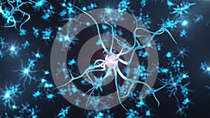 Conceptual illustration of neuron cells send an electrical charge for transmit information. Brain research