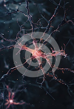 Conceptual illustration of neurone cell on dark background