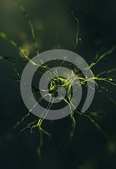 Conceptual illustration of neurone cell on dark background