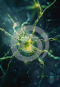 Conceptual illustration of neurone cell on dark background