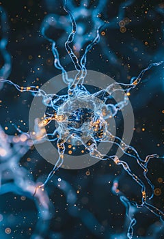 Conceptual illustration of neurone cell on dark background