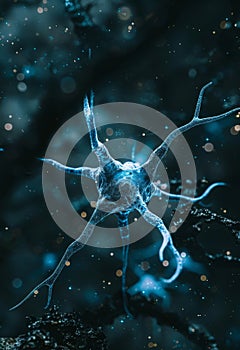 Conceptual illustration of neurone cell on dark background