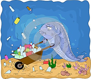 A conceptual illustration of the pollution of the world`s oceans with plastic waste.