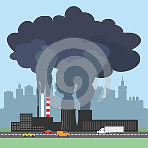 Conceptual illustration showing the polluted smoke from factory