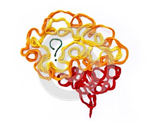 Conceptual illustration about thinking, learning, shape of brain, question or idea