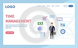 Conceptual Illustration Of Time Management Idea. Vector Composition In Flat Cartoon Style. Internet Website Layout With