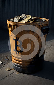 Conceptual image of bitcoin being worthless