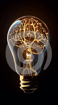 Conceptual image of a brain-shaped filament inside a light bulb