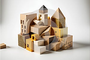 Conceptual image of building a house made of wooden blocks.