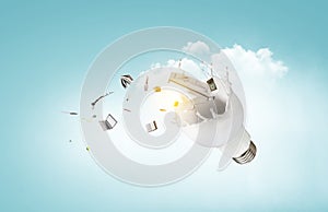 Conceptual image with business items flying in air