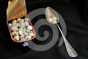 Conceptual image with chemical pills as our most used ingredient, chemicals are part of of daily life