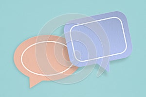 Conceptual image about communication and social media, customer feedback, Blank correspondence orange and blue grunge paper