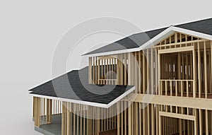 Conceptual image of the construction of a frame house.