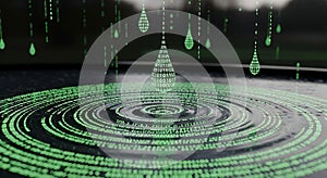 Digital Raindrops Forming Ripples in Water with Binary Code