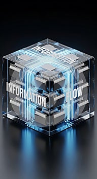 Conceptual image depicting information flow and data processing within a futuristic digital framework