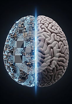 A conceptual image depicting a stylized brain split into two