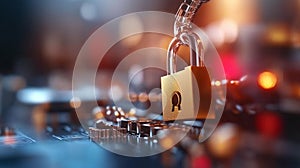 A conceptual image of a digital lock securing a network of interconnected devices