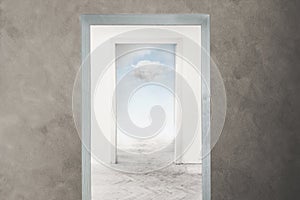 Conceptual image of a door that opens towards freedom and dreams