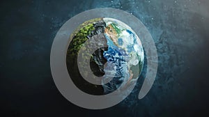 Conceptual image of the earth divided into polluted and clean