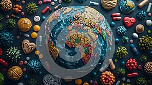 Conceptual image of Earth with medical symbols, advocating for global health awareness