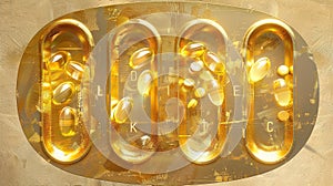 Conceptual image of fat-soluble vitamins and vitamin-like substances in capsules.