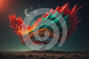 Conceptual image of fire in the form of a tree. ai generated