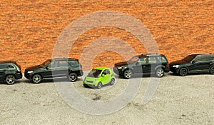 A conceptual image of the flexibility and eco friendliness of a city car against SUV