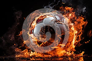 Conceptual image of football ball in fire flames