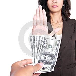 Conceptual image of hand give money for corruption
