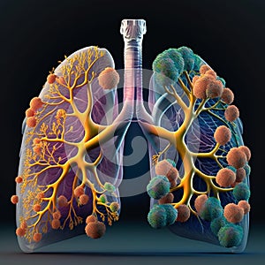 A conceptual image of the human respiratory system, illustrating the lungs, trachea, bronchi, and alveoli