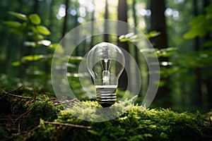 Conceptual Image Of Light Bulb In Natural Setting Highlighting Eco-Friendly Energy. Generative AI