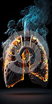 conceptual image of the lung built with ashes. World day against cigarettes and tobacco. Do not smoke. quit smoking, generative ai