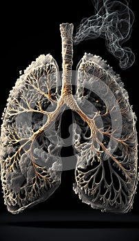 conceptual image of the lung built with ashes. World day against cigarettes and tobacco. Do not smoke. quit smoking, generative ai