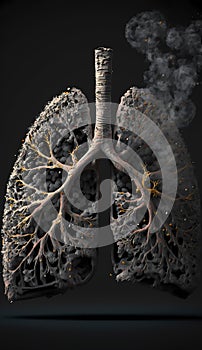 conceptual image of the lung built with ashes. World day against cigarettes and tobacco. Do not smoke. quit smoking, generative ai