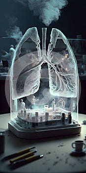 conceptual image of the lung built with ashes. World day against cigarettes and tobacco. Do not smoke. quit smoking, generative ai