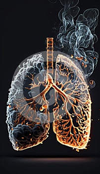 conceptual image of the lung built with ashes. World day against cigarettes and tobacco. Do not smoke. quit smoking, generative ai