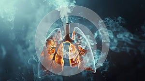 Conceptual image of lungs with a factory smokestack and smoke. World No Tobacco Day