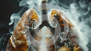 Conceptual image of lungs with a factory smokestack and smoke. World No Tobacco Day