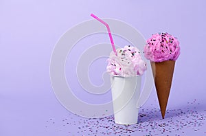 Conceptual image of milkshake and ice cream cone