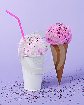 Conceptual image of milkshake and ice cream cone